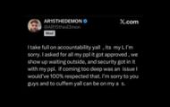 The streamer's now-deleted X post from his alternate account on X (Image via @AR15thed3mon)